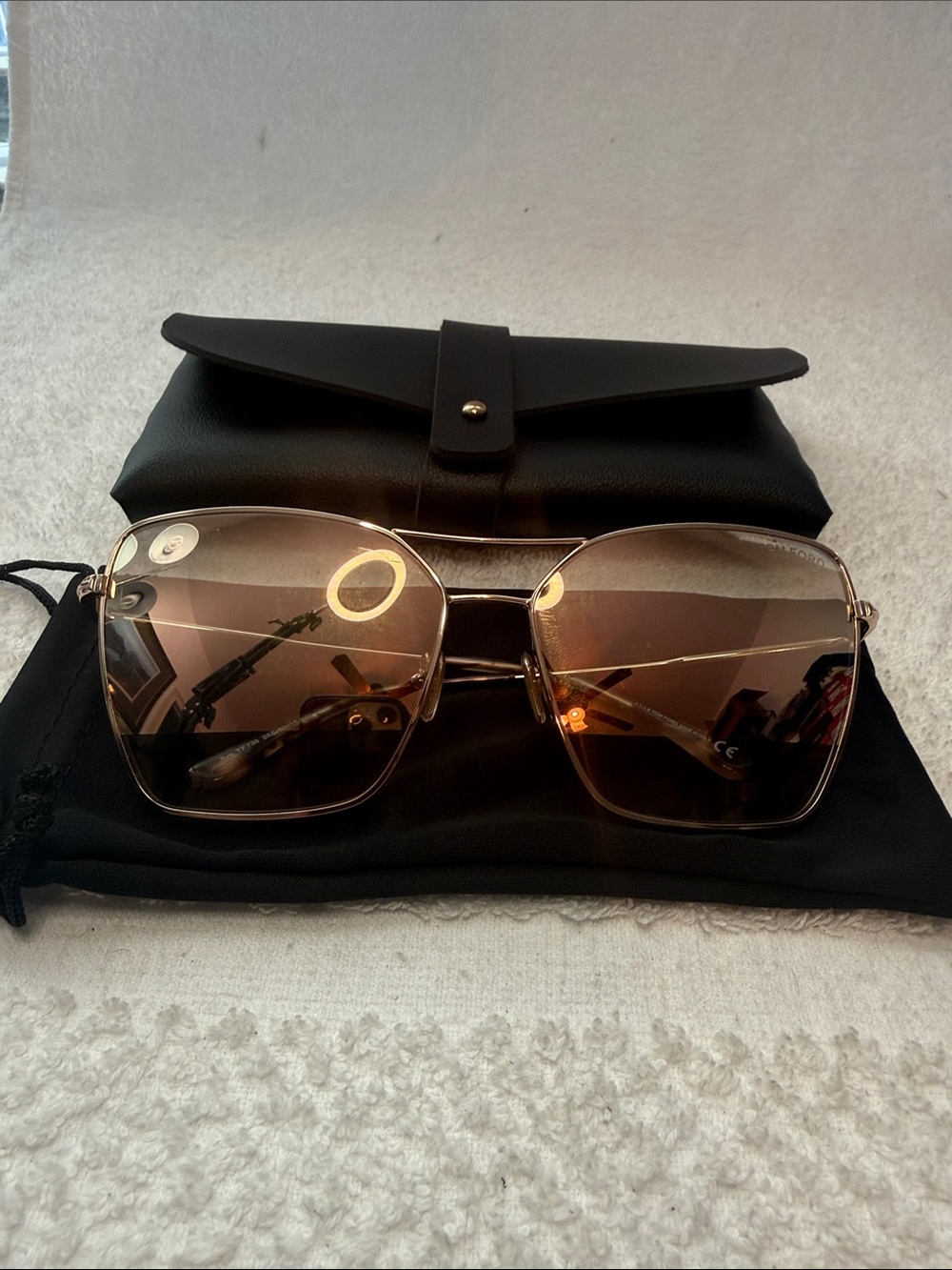 Authentic Tom Ford TF 738 28Z Sye Rose Gld Metal Square Sunglasses Rose Mirrored